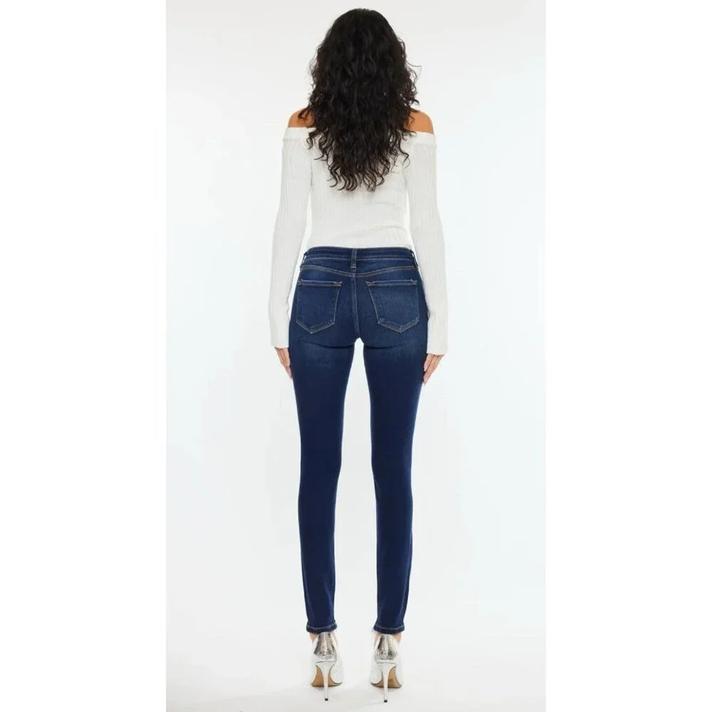KanCan Jeans Womens‎ Dark Wash Distressed Skinny Jeans Frayed Hem Size